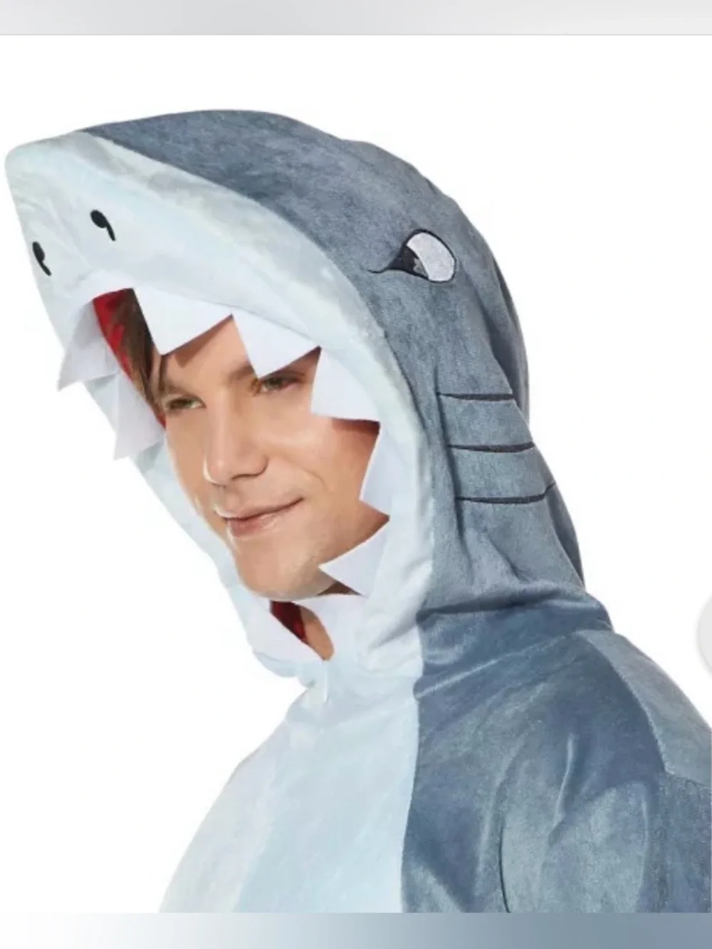 Plush Shark Onesie - Light Gray & White - Picture 3 of 15